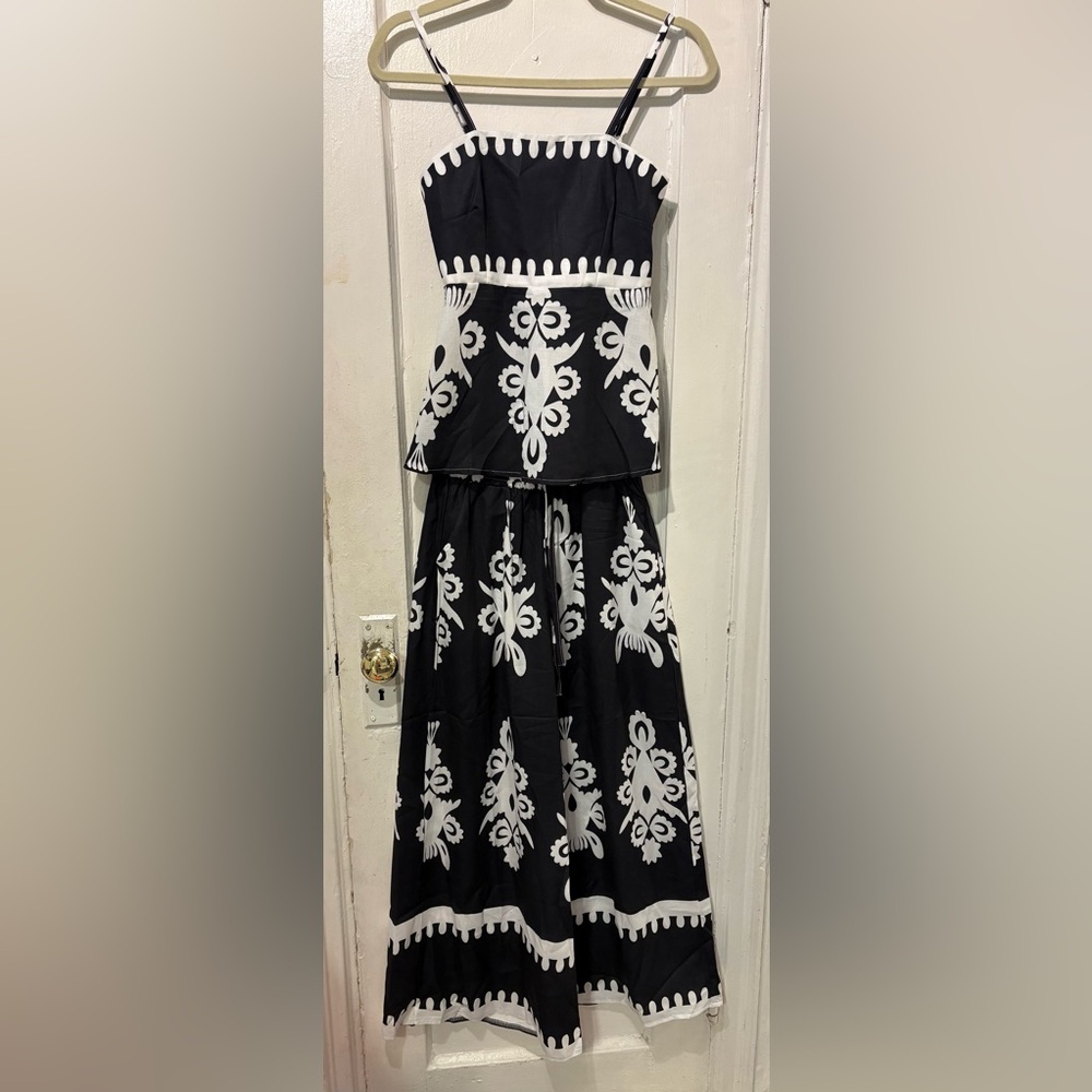 Women’s Black & White Wide Leg pants set with Decorative design